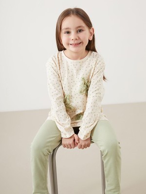 Bisiklet Yaka Kelebekli Kız Çocuk Tişört ve Tayt 2'li