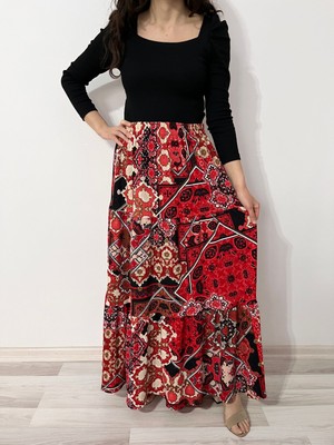 Kadın Otantik Desenli Uzun Etek - Tesettür Etek