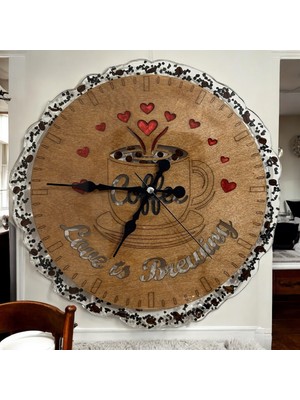 Ahşap Duvar Saati - Coffee Love Is Brewing - Epoksi Reçine Kaplamalı - 30  cm
