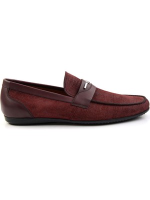 Bordo Kumaş Hakiki Deri Erkek Casual Ayakkabı E01758028104