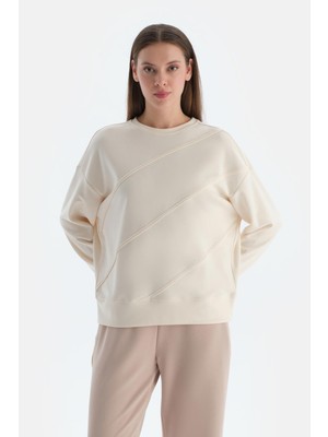 Dagi Ekru Kadın Modal Biye Detaylı Sweatshırt