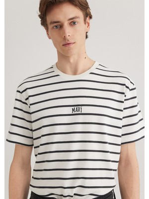 Mavi Mavi Logo Baskılı Çizgili Beyaz Tişört 0612420-86678