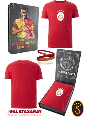 Galatasaray Orijinal Lisanslı Arma T-Shirt + Bileklik Set Hediyelik Ahşap Kutulu
