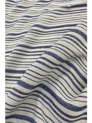 Yiğit Kumaş Keten Kumaş Mavi Siyah Ekru Çizgili