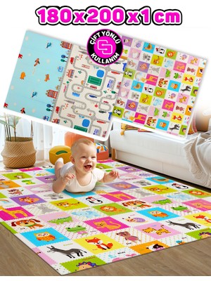 Circle Toys Animals + Taşıtlar , Katlanabilir Çocuk Oyun Halısı – Ekstra Large - 180X200X1 cm - Taşıma Çantası Yanında