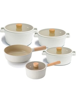 Neoflam Fika 9 Parça Alüminyum Döküm Tencere Tava Seti Bej Fika 9 Parça