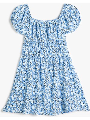 Koton Çiçek Desenli Bisiklet Yaka Kısa Kollu Mini Elbise