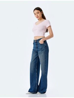 Koton Fiyonklu Crop U Yaka Slim Fit Kısa Kollu Tişört