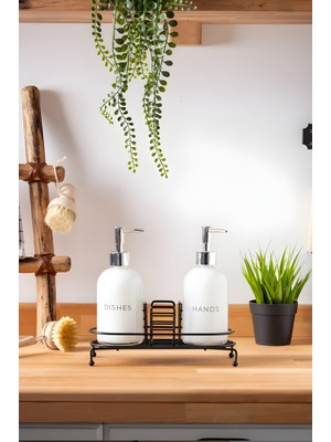 FH Fine Home FH finehome Nova 2'li Sıvı Sabunluk Siyah Metal Standlı Cam Malzeme ile Şık Tasarım