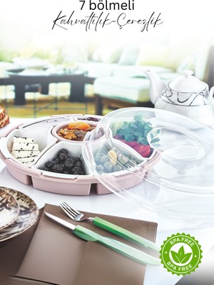 Grimor Life Çok Amaçlı Kahvaltılık Ve Çerezlik Seti 7 Bölmeli Pembe Renk-Piknik Seti