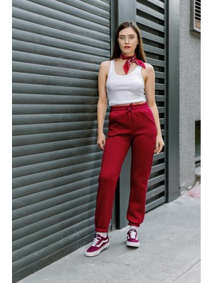 3 Iplik Şardonlu Paça Lastikli Cepli Pamuklu Kadın Eşofman Altı