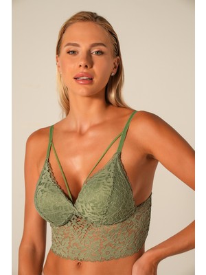 Doğan Kadın Haki Dantelli Bralet Hafif Destekli Yarı Push-up Balensiz Dantel ve Konforlu Tasarım