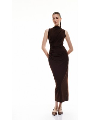 Koton Sandy Kumaş Dik Yaka Kolsuz Uzun Bodycon Kalem Elbise