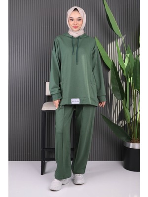 İmaj Butik Haki Önü Etiketli İki İplik Tesettür Takım