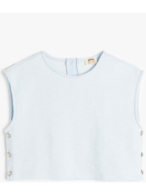 Koton Pamuklu Düğme Detaylı Kolsuz Bisiklet Yaka Crop Bluz