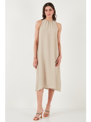 Lela Regular Fit Halter Yaka Midi Boy Elbise Bayan Elbise 67810049