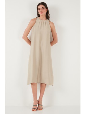 Lela Regular Fit Halter Yaka Midi Boy Elbise Bayan Elbise 67810049