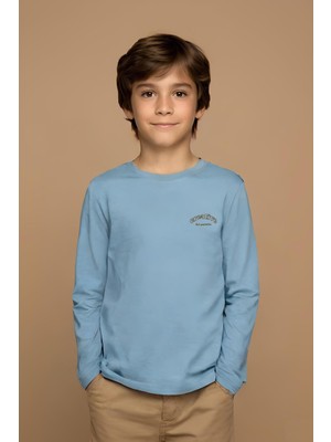 Bisiklet Yaka Uzun Kollu Mavi  Erkek Çocuk Tişört