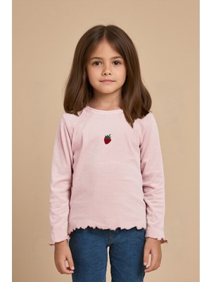 Uzun Kollu Kaşkorse Pembe Kız Çocuk Tshirt