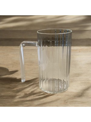 Kulplu Çizgli Desenli Cam Bardak - Kahve Meşrubat Bardağı 350 ml