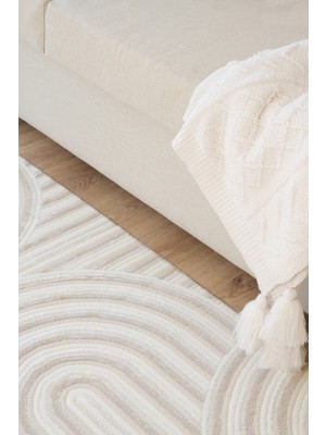 Konfor Halı Vola 2901 Yumuşak Dokulu Modern Salon Mutfak Koridor Halısı Krem Tozumaz Makine Halısı 80 x 150