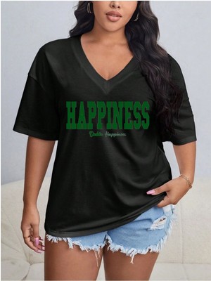 Woodroffe Kadın / Kız V Yaka Düz & Baskılı Siyah / Beyaz Oversize T-Shirt Salaş Boyfirend