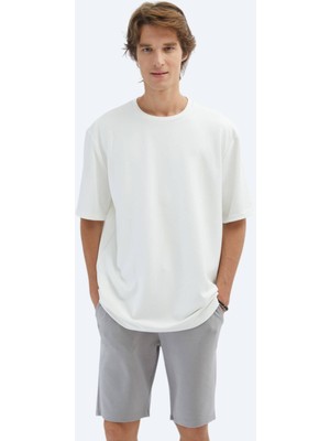 Kip Ekru Düz Bisiklet Yaka T-Shirt