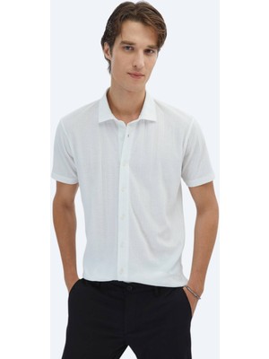 Beyaz Desenli Regular Fit Casual Gömlek