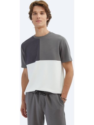 Gri Düz Bisiklet Yaka T-Shirt