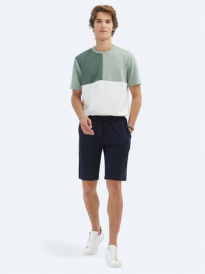 Lacivert Düz Örme Jogging Fit Spor Bermuda
