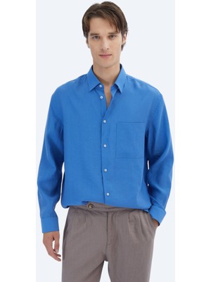 Saks Düz Oversize Fit Dokuma Casual Gömlek