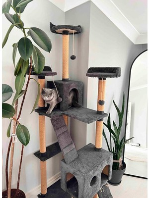Nursoft Cat City Antrasit Renkli Kedi Oyun Evi Ve Tırmalaması Yüksek Kaliteli Malzeme ile