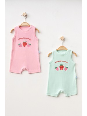 Myhanne Çilek Baskılı 2'li  Penye Tulum 1018