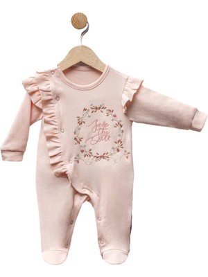 Bebegen Kız Bebek Somon Fırfırlı Date Yazılı Çicekli Nakışlı Yandan Çıtçıtlı Tulum