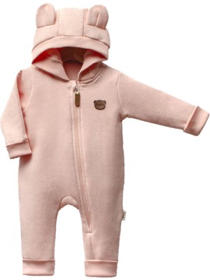 Bebegen Kız Bebek Pembe Baby Ayıcık Armalı Kapüşonlu 3 Iplik Fermuarlı Tulum