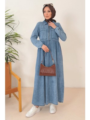 Razel Yarım Fermuarlı Elbise 1394 - Mavi