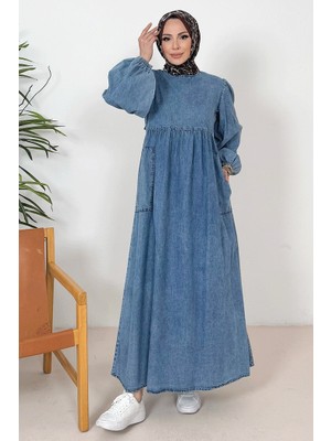 Anfil Balon Kol Elbise 1392 - Mavi