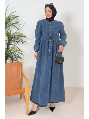 Anter Düğmeli Elbise 1389 - Mavi