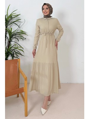 Marin Gömlek Yaka Elbise 1367 - Bej