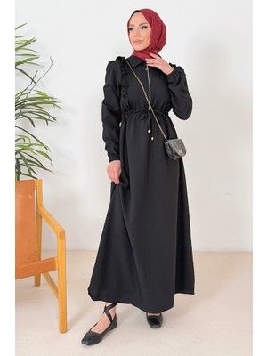 İlkimay.com Ansel Fırfırlı Elbise 1368 - Siyah