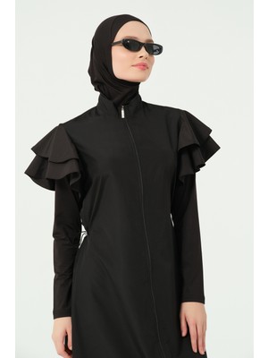 Kolları Volan Detaylı Uzun Tesettür Mayo