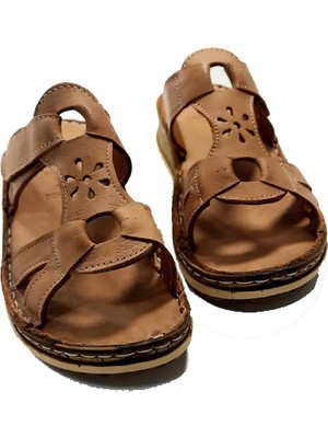 Kapar Ayakkabı Kadın Yıldızlı Cırtlı  Deri Terlik