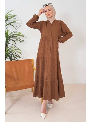 İlkimay.com Selur V Yaka Elbise 1360 - Kahve