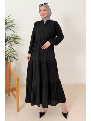 İlkimay.com Selur V Yaka Elbise 1360 - Siyah