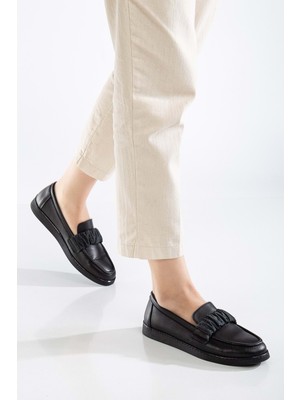 Analin Shoes Kadın  Deri Günlük Rahat Ayakkabı - Siyah