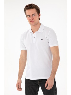 U.S. Polo Assn. Erkek Slim Fit Polo Yaka Beyaz Basic Tişört 50298042-VR013