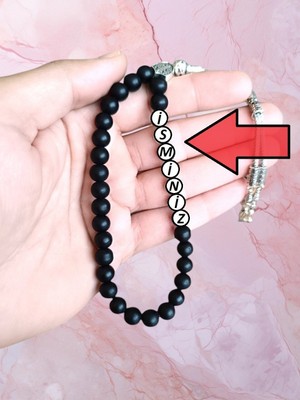 Anemore Collection Hattâb İsmine Özel Tesbih Kişiselleştirilebilir Hediye Küre Kesim Mat Siyah Tespih İ-623