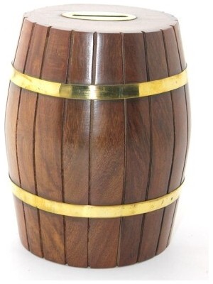 Delta Online Pirinç Ahşap Fıçı Kumbara 15 Cm