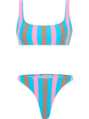 Aquella Renkli Çizgili Büstiyer Bikini Takım
