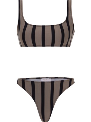 Aquella Renkli Çizgili Büstiyer Bikini Takım